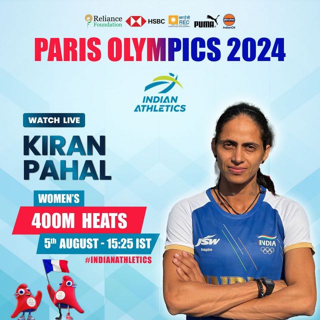 ALL THE BEST!!!
All eyes on Monday @Paris2024 will be on Kiran Pahal (women’s 400m heats) and Avinash Sable as he will step on track for 3,000m steeplechase qualification round

@hsbc @reliancefoundation @recfoundation @pumaindia @indianoilcorp @media.iccsai 

#indianathletics #athletics #afi #ParisOlympics2024 #paris