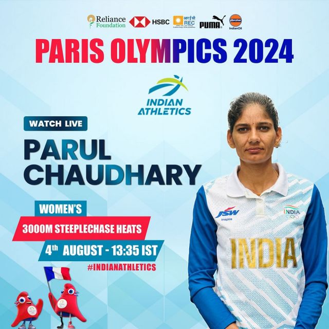 ALL THE BEST!!!
Parul Chaudhary (women’s 3,000m steeplechase heat) and Jeswin Aldrin (long  jump qualification) will be in action on Sunday  #ParisOlympics2024 
@hsbc @reliancefoundation @reclindia @pumaindia @indianoilcorp 

#paris2024 
#indianathletics 
#afi #olympics #ParisOlympics2024