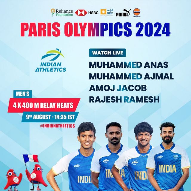 ALL THE BEST!!
Indian relay team 4x400m will be in action today in qualification round.

@hsbc @reliancefoundation @reclindia @pumaindia @indianoilcorp 

#indianathletics #athletics #afi #olympics2024 #ParisOlympics2024