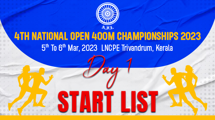 4th National Open 400m Championships 2023 – Day 1 Start List