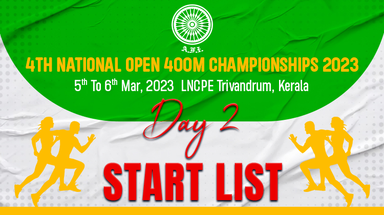 4th National Open 400m Championships 2023 – Day 2 Start List